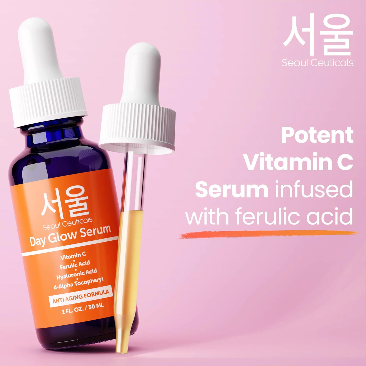 SeoulCeuticals Korean Skin Care 20% Vitamin C Hyaluronic Acid Serum + CE Ferulic Acid - Potent Anti Aging, Anti Wrinkle Korean Beauty 1 Fl Oz (Pack of 1)