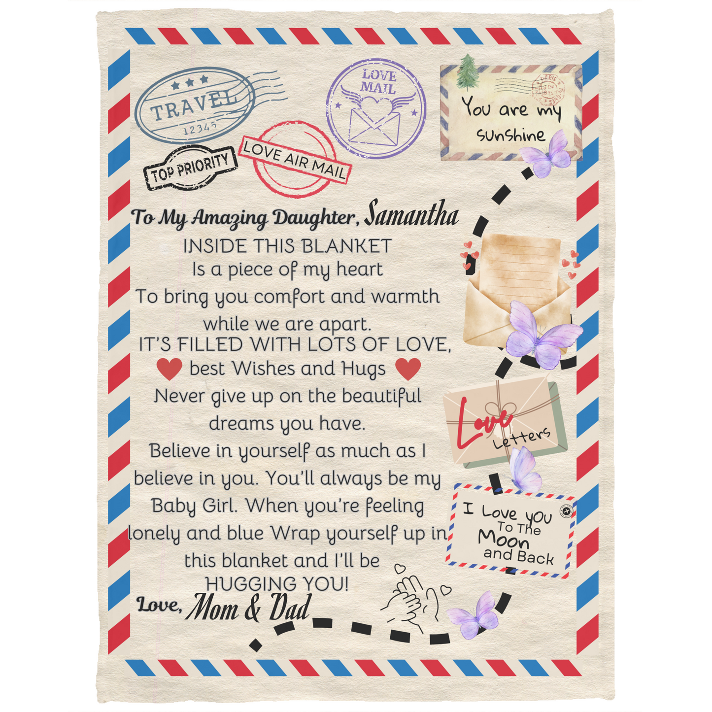 To My Daughter Personalized Blanket