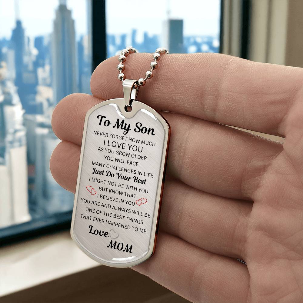 To My Son Dog Tag Necklace