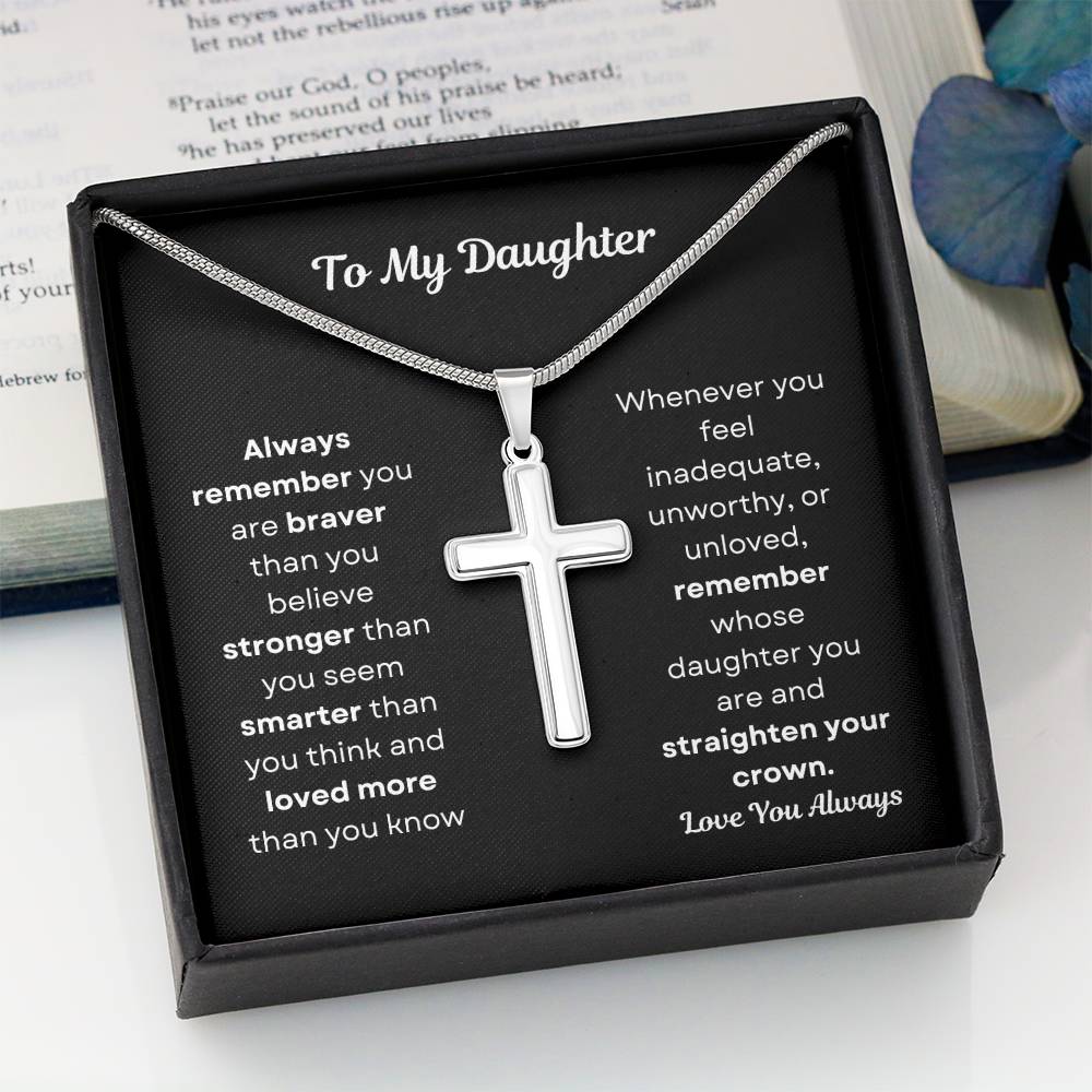 To My Daughter Cross Necklace Snake Chain