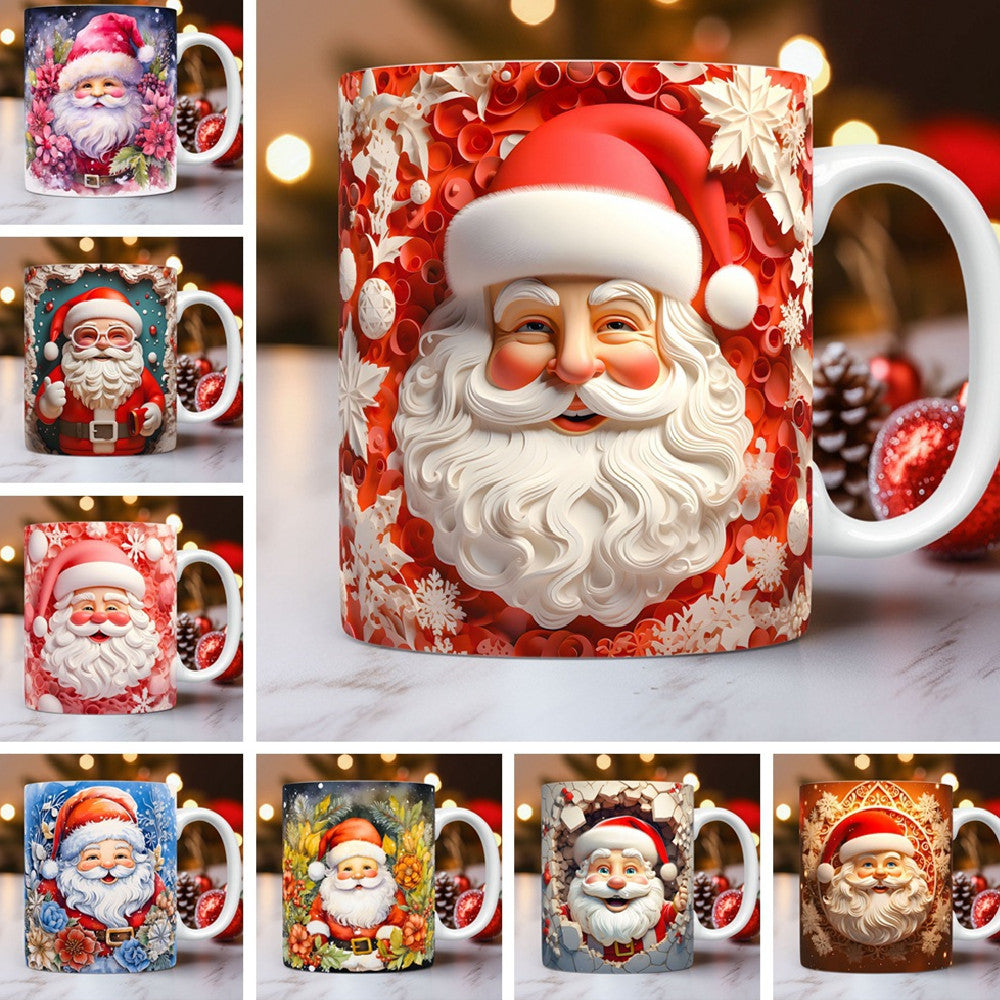 Christmas Theme Ceramic Mug 3D Santa Claus Coffee Cup