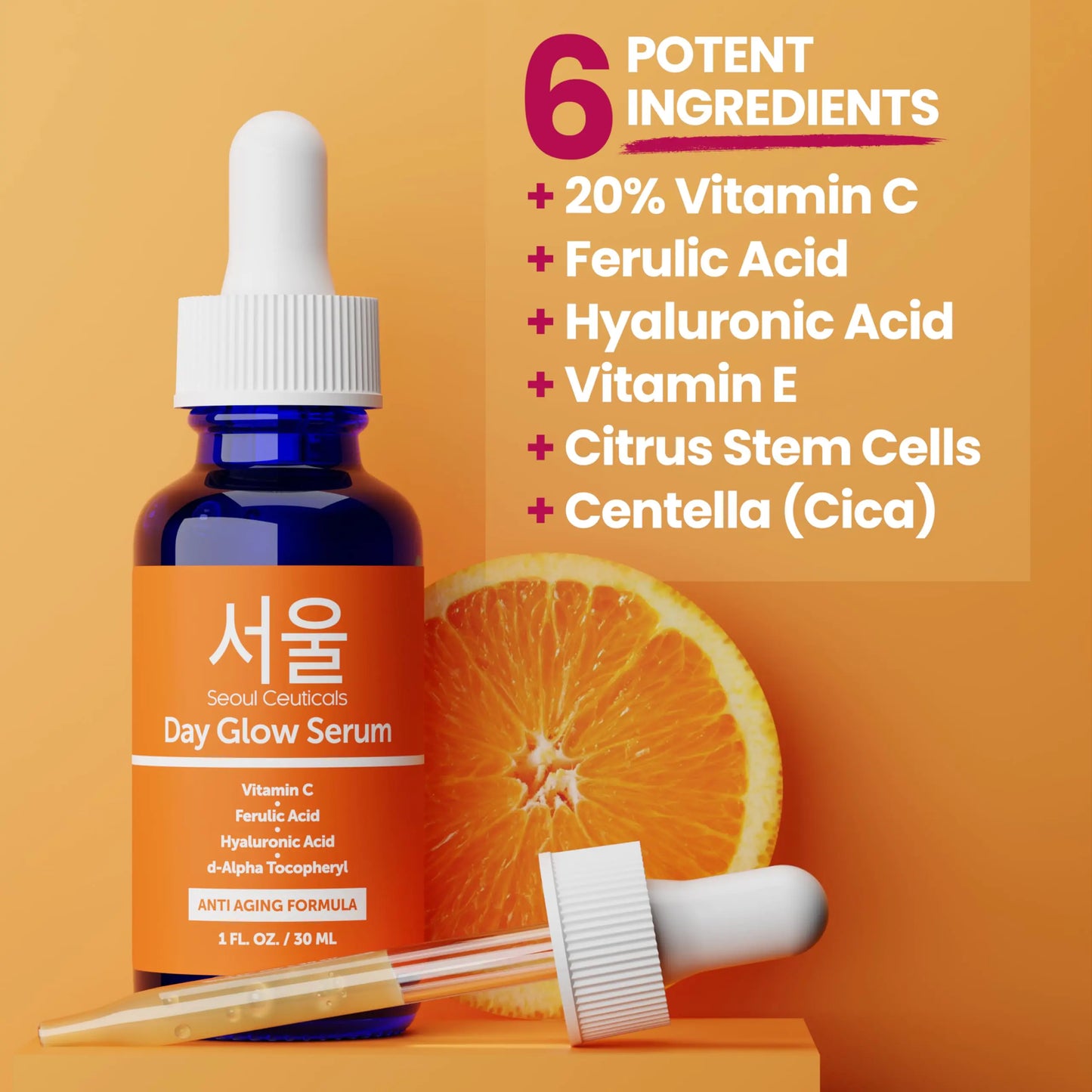 SeoulCeuticals Korean Skin Care 20% Vitamin C Hyaluronic Acid Serum + CE Ferulic Acid - Potent Anti Aging, Anti Wrinkle Korean Beauty 1 Fl Oz (Pack of 1)