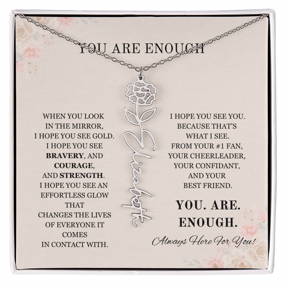 You Are Enough Flower Name Necklace