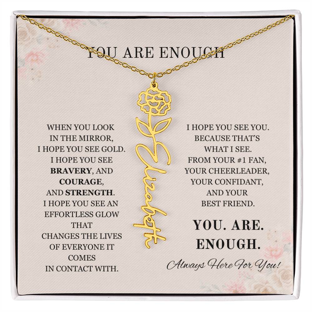 You Are Enough Flower Name Necklace