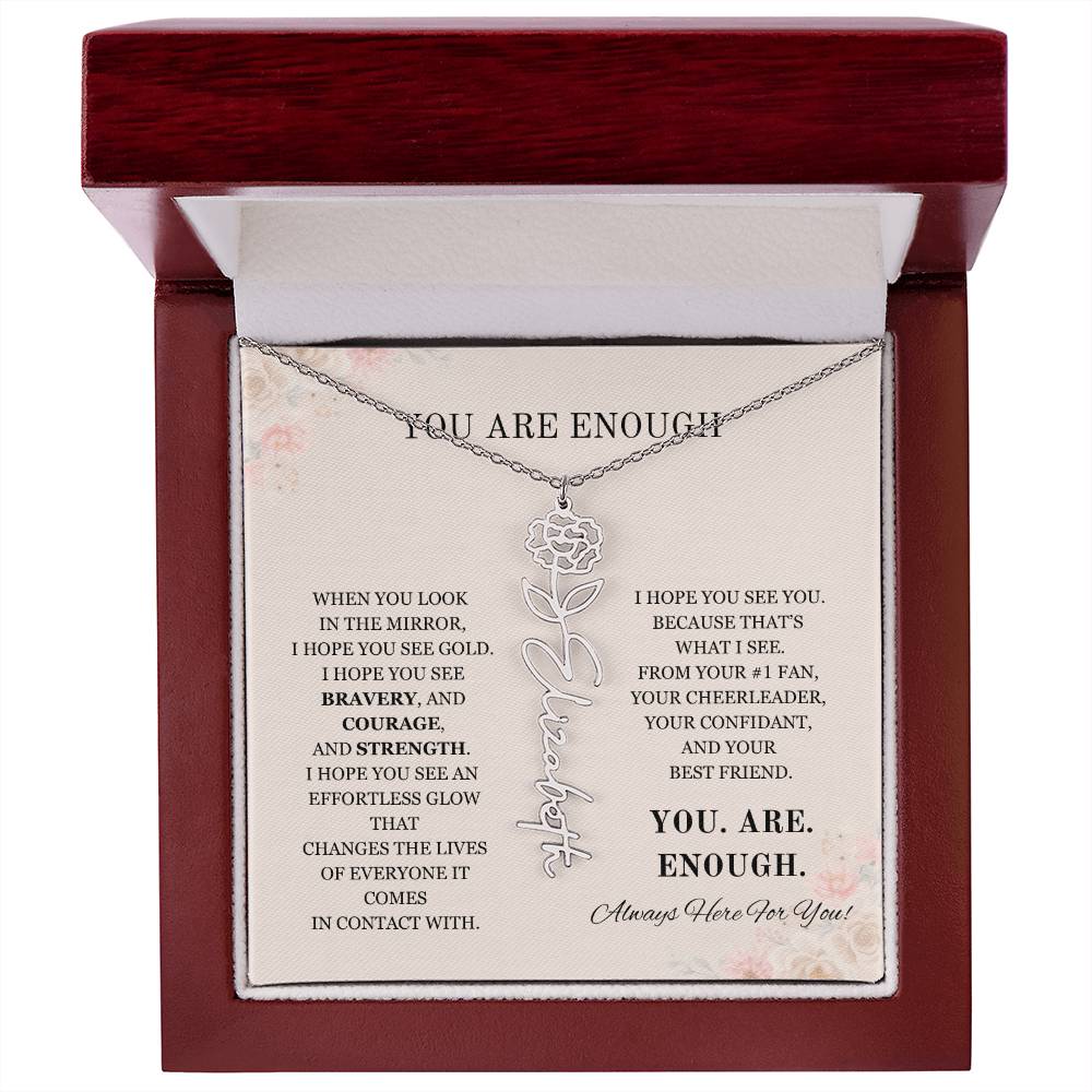 You Are Enough Flower Name Necklace