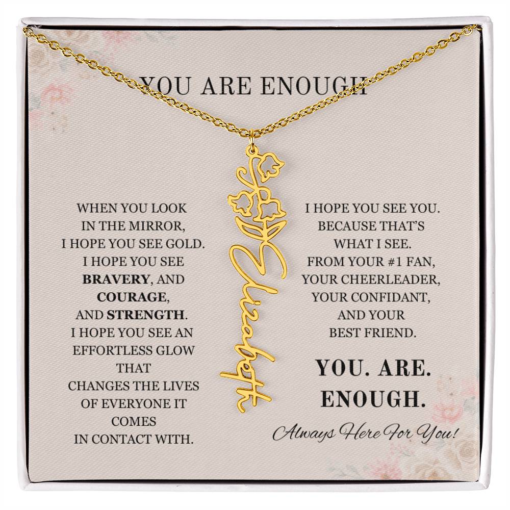 You Are Enough Flower Name Necklace