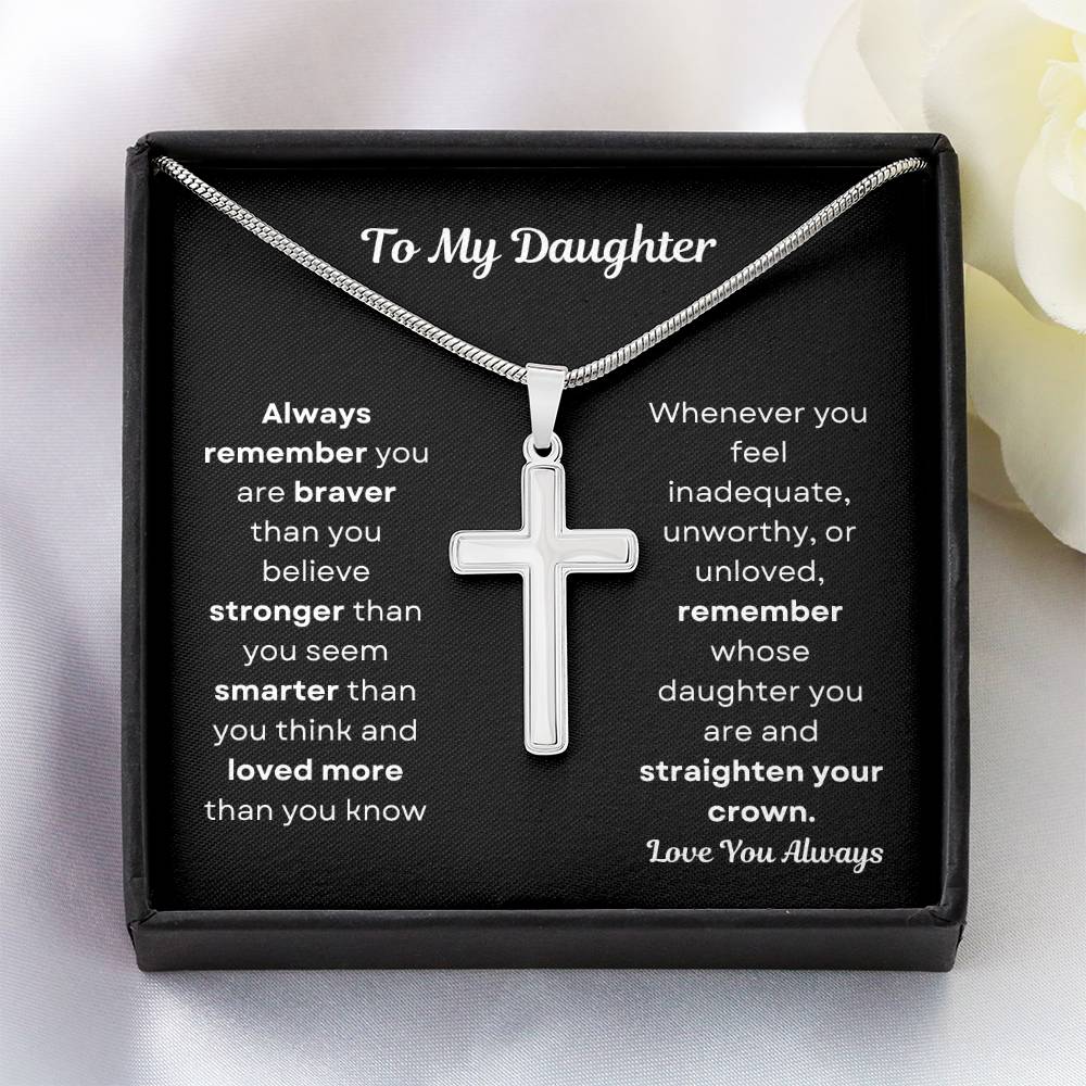 To My Daughter Cross Necklace Snake Chain