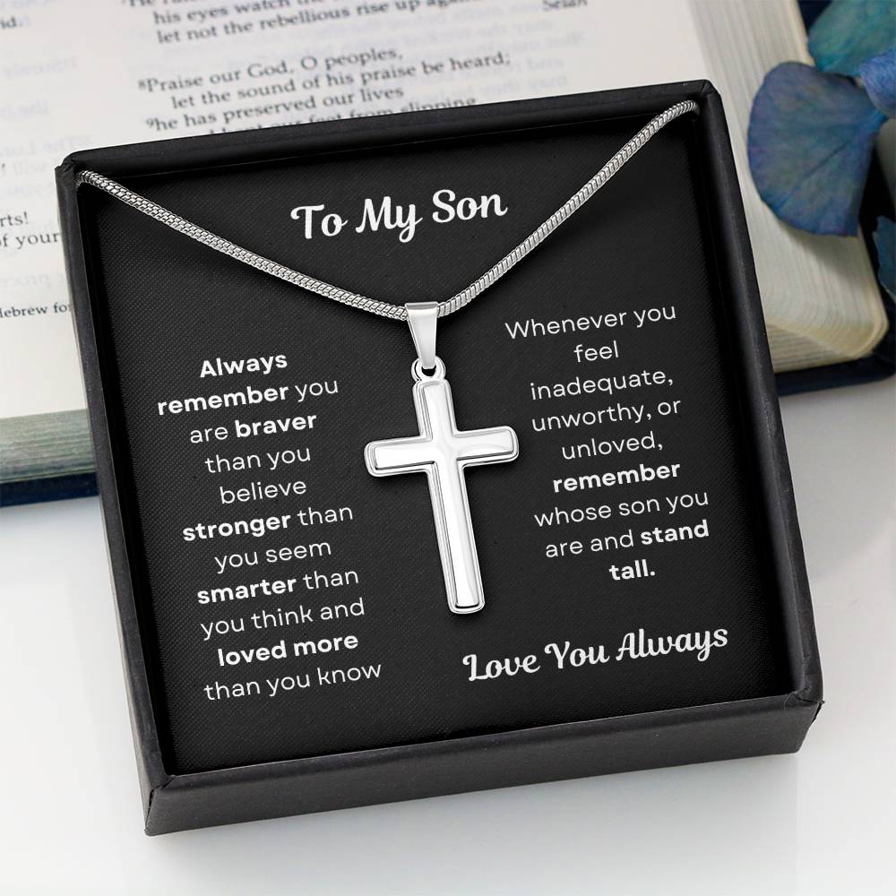 To My Son Cross Necklace Snake Chain
