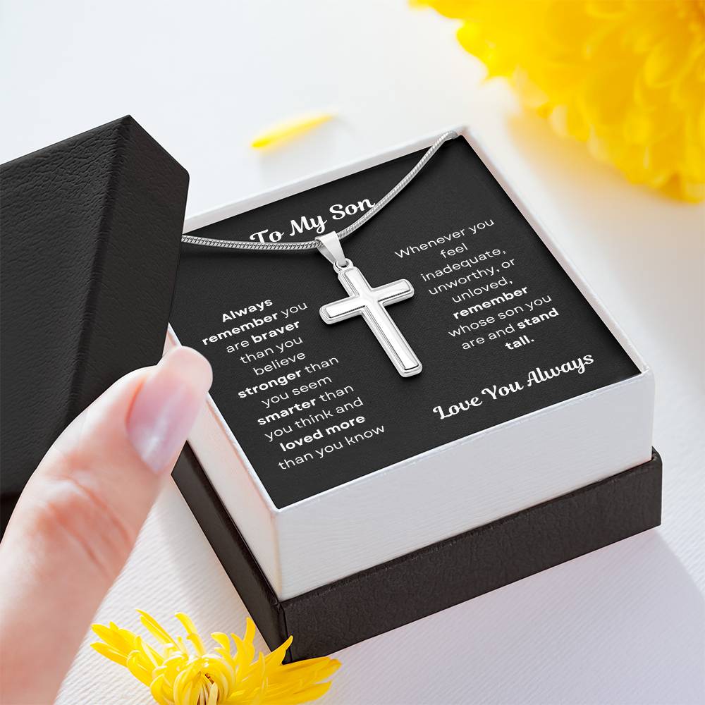 To My Son Cross Necklace Snake Chain
