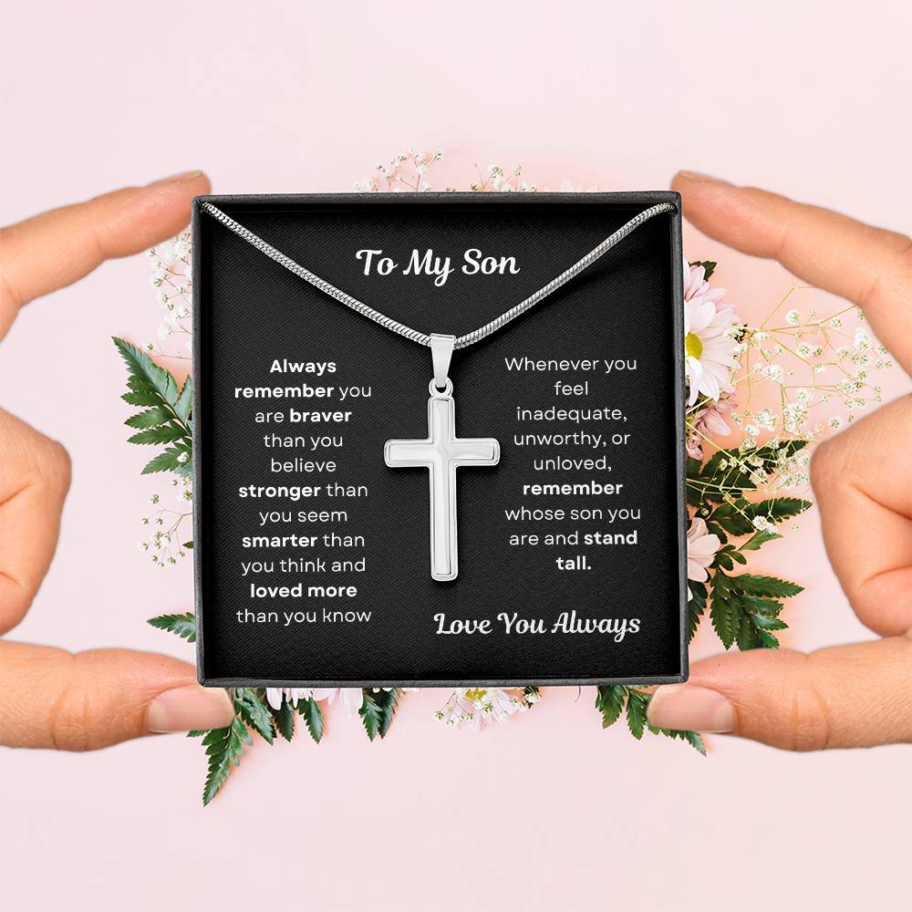 To My Son Cross Necklace Snake Chain