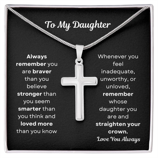 To My Daughter Cross Necklace Snake Chain