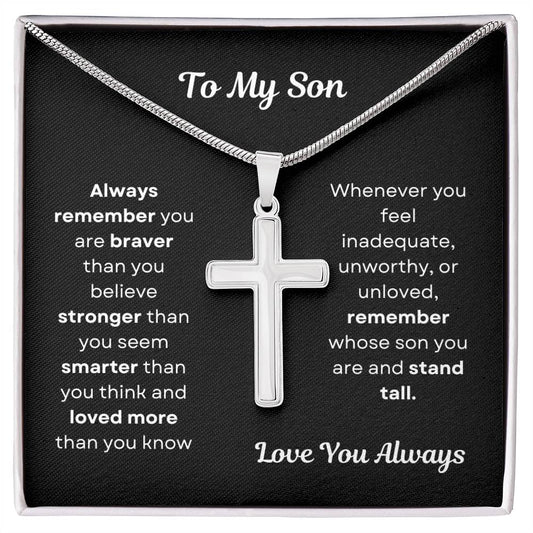 To My Son Cross Necklace Snake Chain