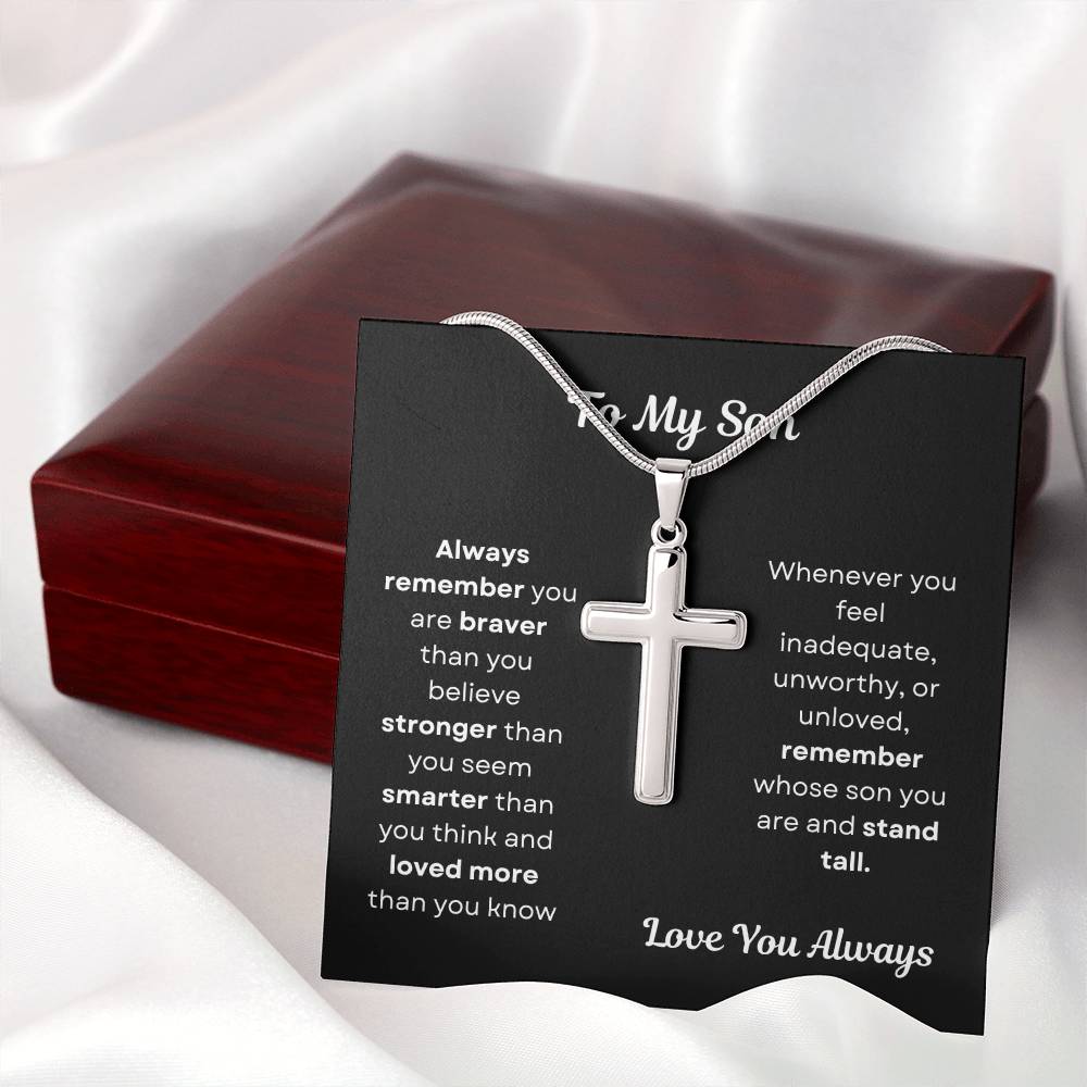 To My Son Cross Necklace Snake Chain