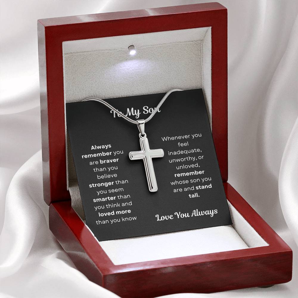 To My Son Cross Necklace Snake Chain