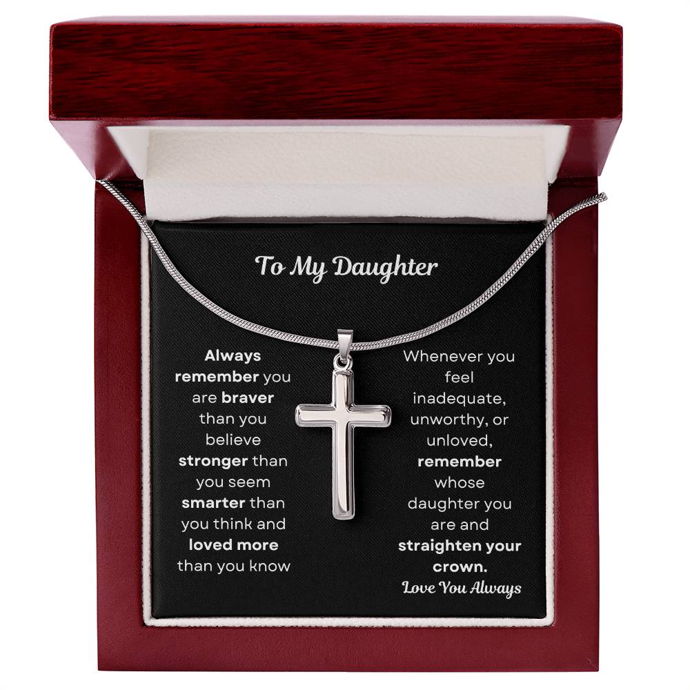To My Daughter Cross Necklace Snake Chain