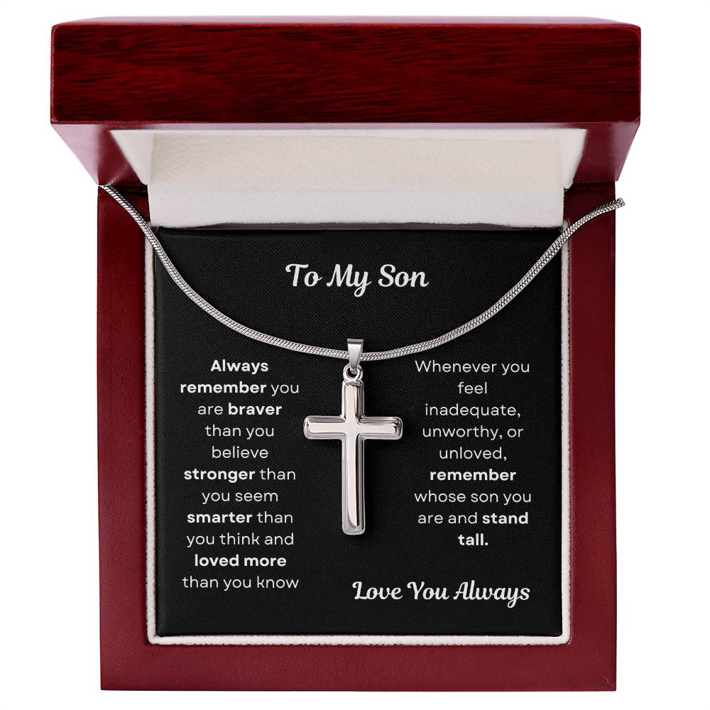To My Son Cross Necklace Snake Chain