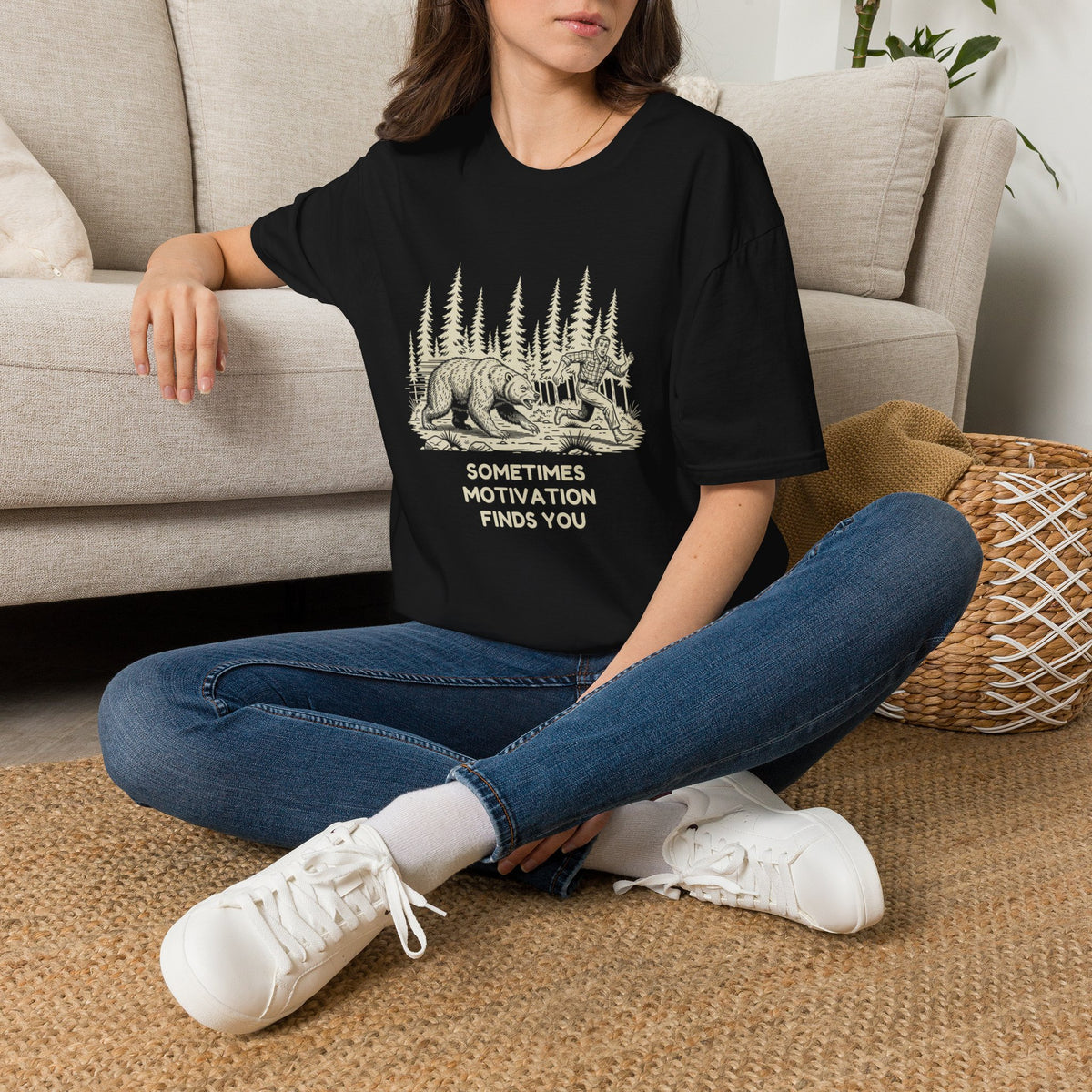 Sometimes Motivation Finds You T-Shirt | Funny Bear Running Shirt