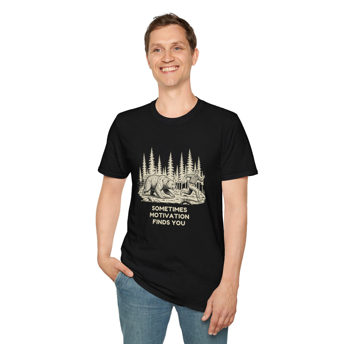 Sometimes Motivation Finds You T-Shirt | Funny Bear Running Shirt