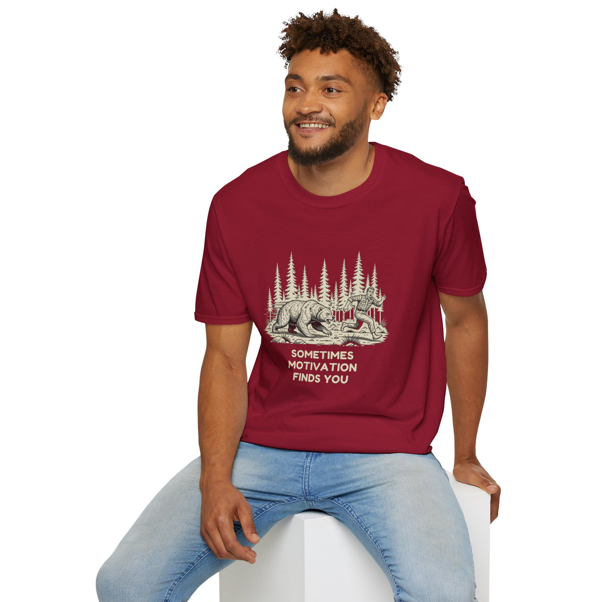 Sometimes Motivation Finds You T-Shirt | Funny Bear Running Shirt