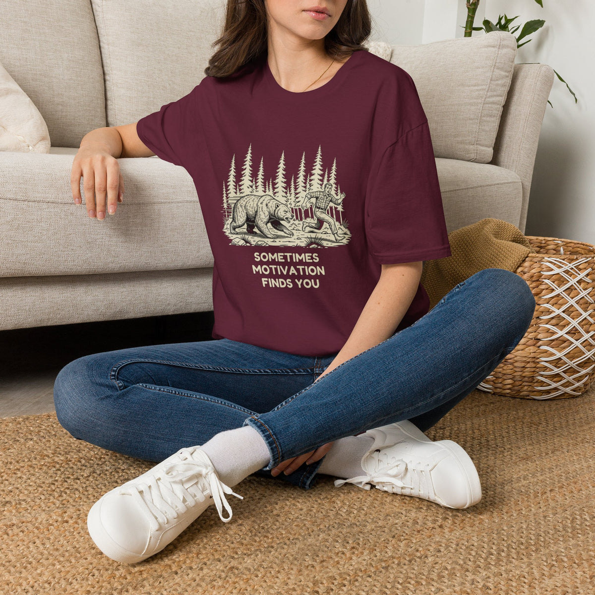 Sometimes Motivation Finds You T-Shirt | Funny Bear Running Shirt