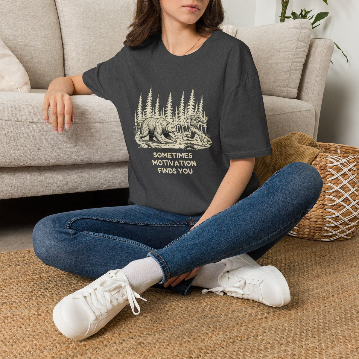 Sometimes Motivation Finds You T-Shirt | Funny Bear Running Shirt