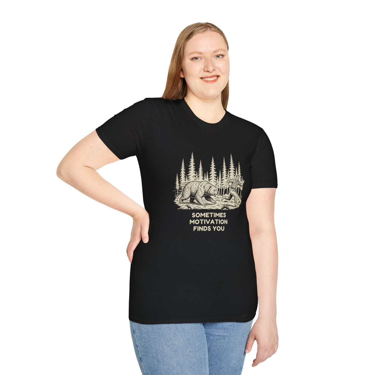 Sometimes Motivation Finds You T-Shirt | Funny Bear Running Shirt