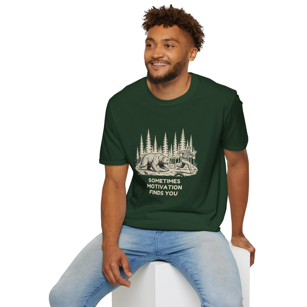 Sometimes Motivation Finds You T-Shirt | Funny Bear Running Shirt